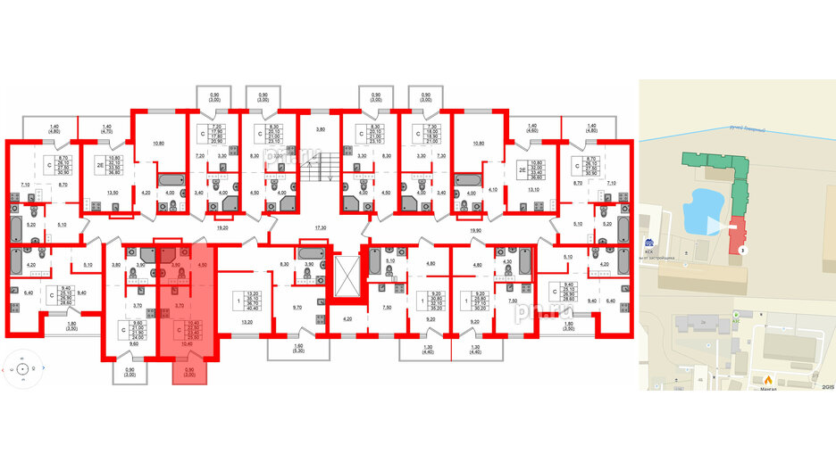 Квартира в ЖК Левада, студия, 23.4 м², 2 этаж