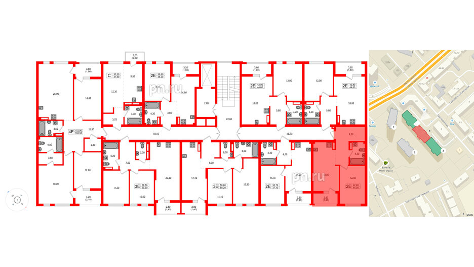 Квартира в ЖК «Гагарина 30», 1 комнатная, 42.6 м², 6 этаж