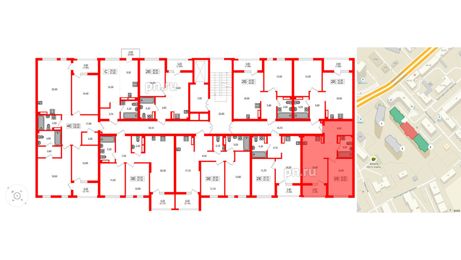 Квартира в ЖК «Гагарина 30», 1 комнатная, 42.6 м², 8 этаж