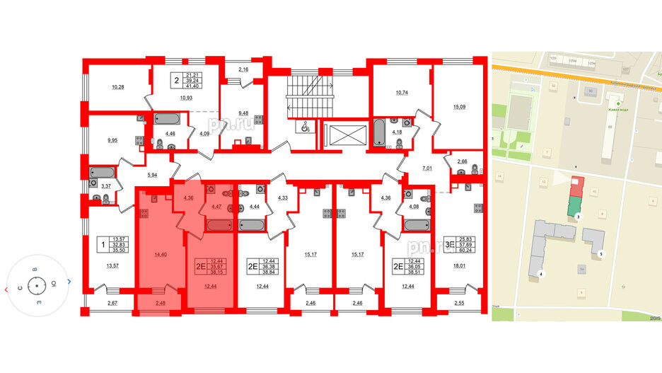 Квартира в ЖК «Новая история», 1 комнатная, 38.15 м², 3 этаж