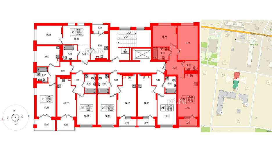 Квартира в ЖК «Новая история», 2 комнатная, 60.24 м², 5 этаж