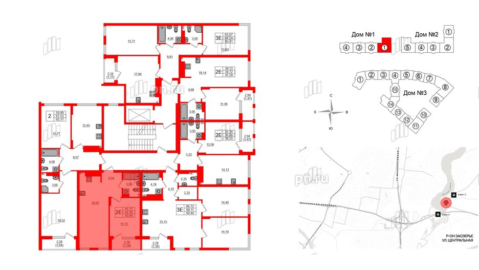Квартира в ЖК «Расцвет Парк», 1 комнатная, 43.94 м², 3 этаж