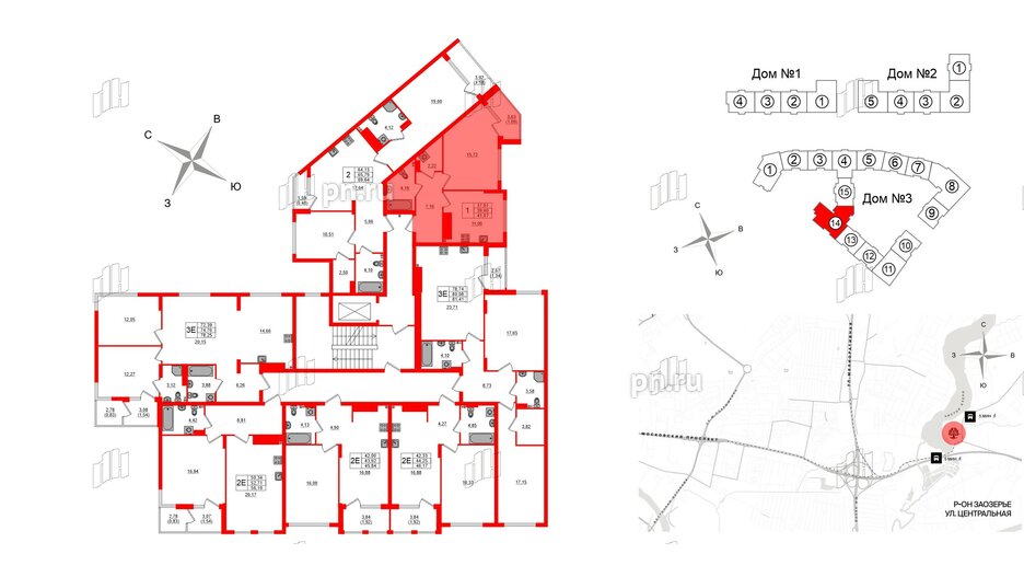Квартира в ЖК «Расцвет Парк», 1 комнатная, 41.38 м², 3 этаж