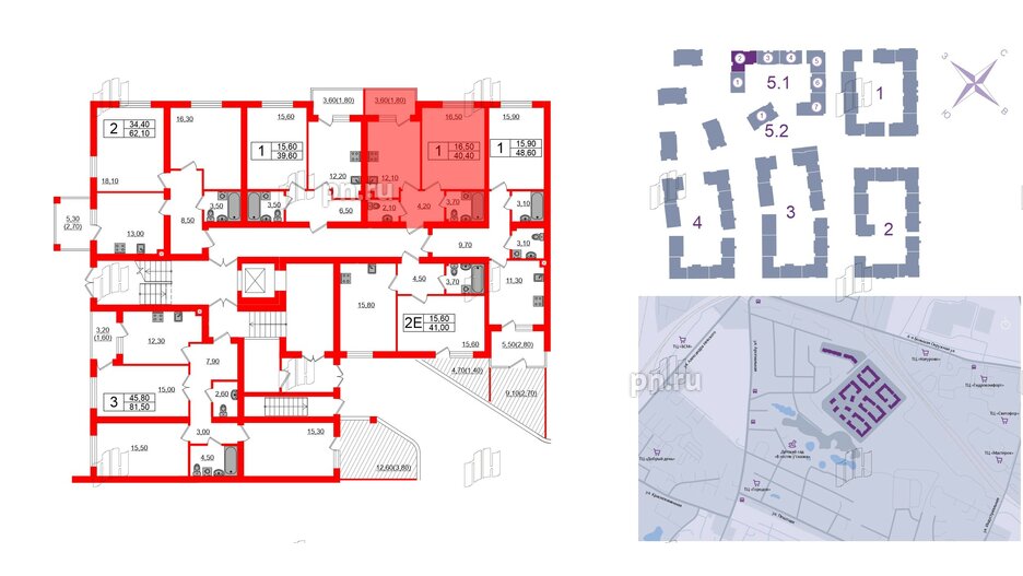 Квартира в ЖК «Сиреневый бульвар», 1 комнатная, 40.4 м², 1 этаж