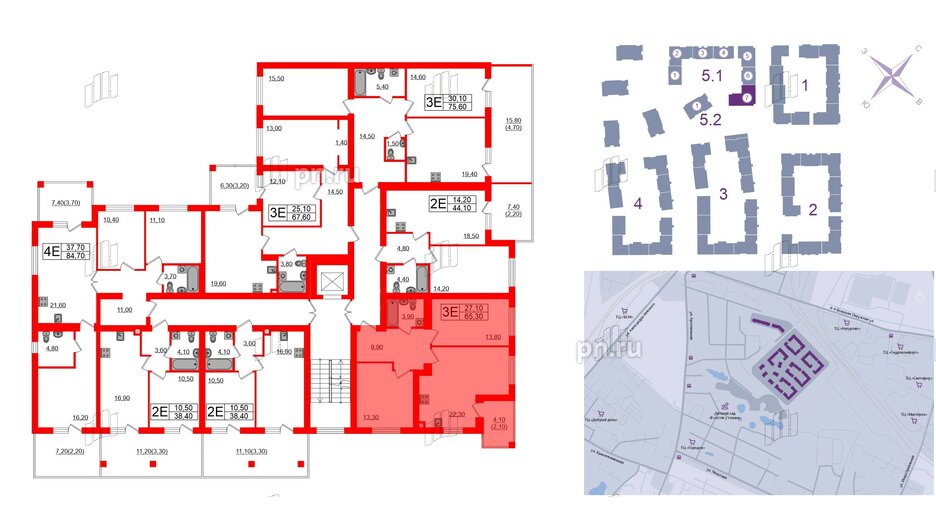 Квартира в ЖК «Сиреневый бульвар», 2 комнатная, 65.3 м², 2 этаж