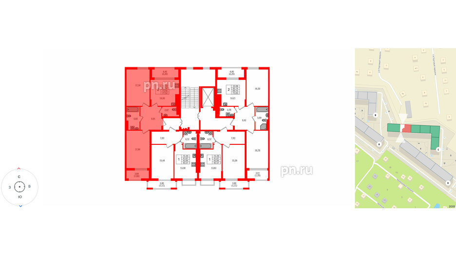 Квартира в ЖК «АЭРО», 2 комнатная, 73.2 м², 4 этаж