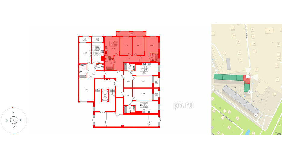 Квартира в ЖК «АЭРО», 3 комнатная, 86.2 м², 1 этаж