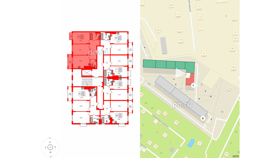 Квартира в ЖК «АЭРО», 2 комнатная, 70.1 м², 6 этаж