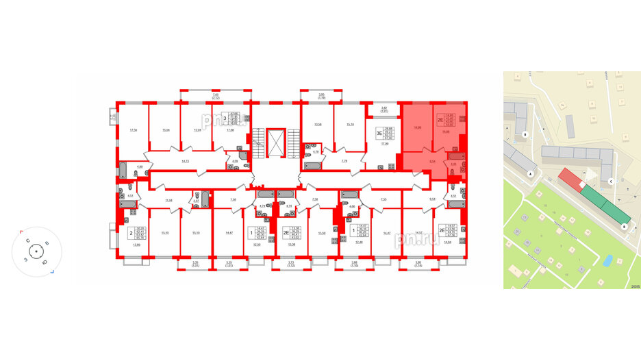 Квартира в ЖК «АЭРО», 1 комнатная, 43.6 м², 3 этаж