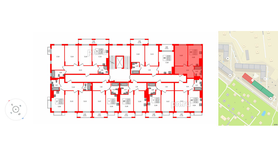 Квартира в ЖК «АЭРО», 1 комнатная, 43.8 м², 5 этаж