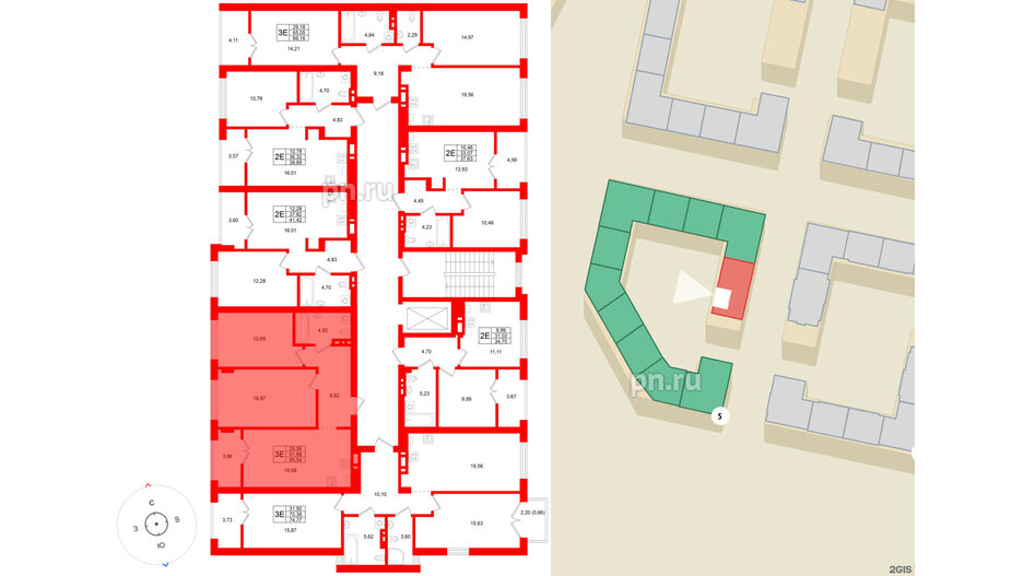 Квартира в ЖК «Включи», 2 комнатная, 65.54 м², 6 этаж