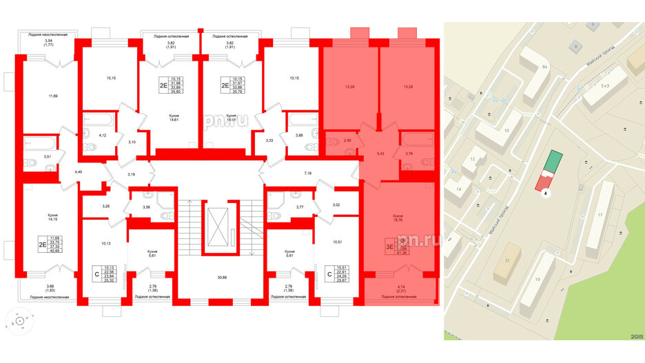 Квартира в ЖК Lake City-4, 2 комнатная, 58.99 м², 6 этаж
