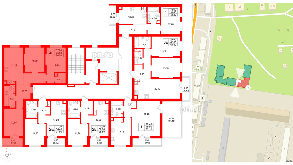 Квартира в ЖК Луччи, 3 комнатная, 76.7 м², 8 этаж