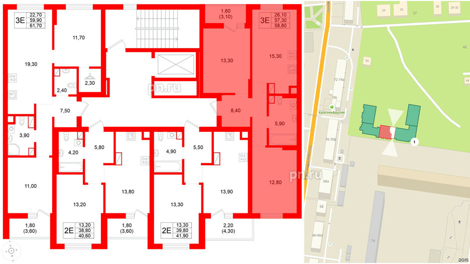 Квартира в ЖК Луччи, 2 комнатная, 58.8 м², 7 этаж