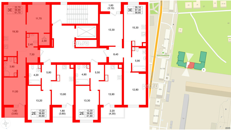 Квартира в ЖК Луччи, 2 комнатная, 61.7 м², 3 этаж
