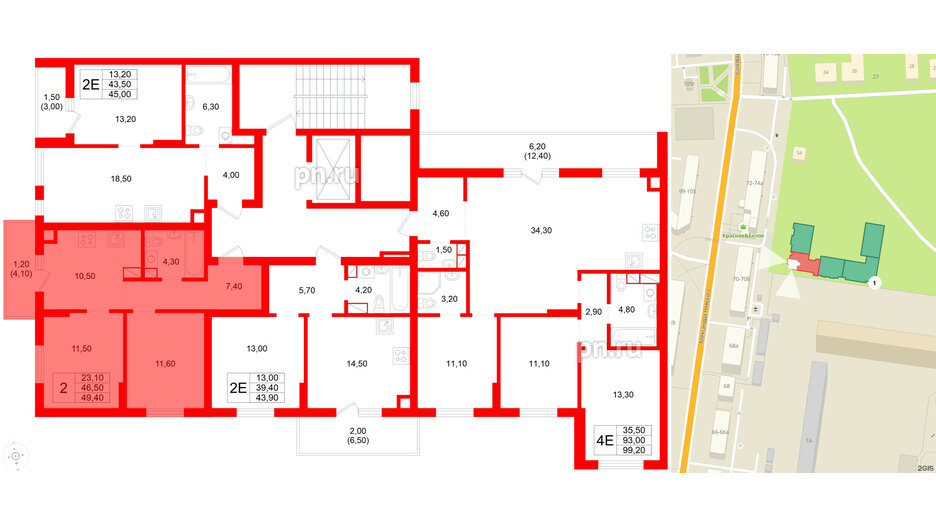 Квартира в ЖК Луччи, 2 комнатная, 49.4 м², 2 этаж