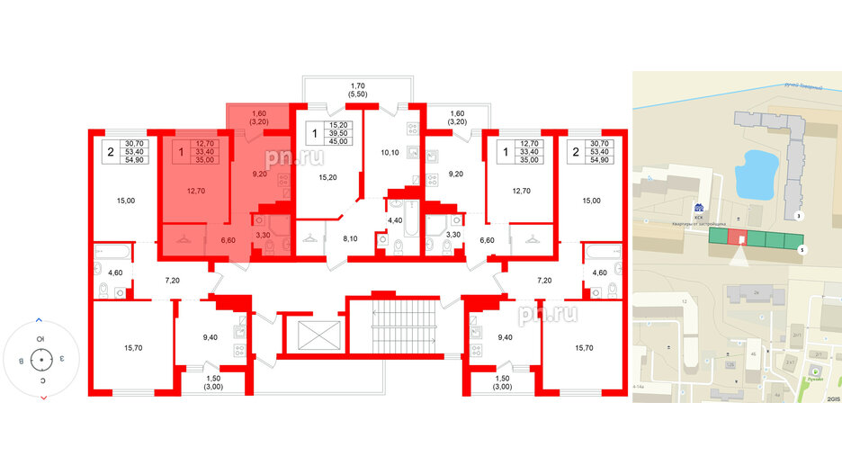 Квартира в ЖК Левада, 1 комнатная, 33.4 м², 6 этаж
