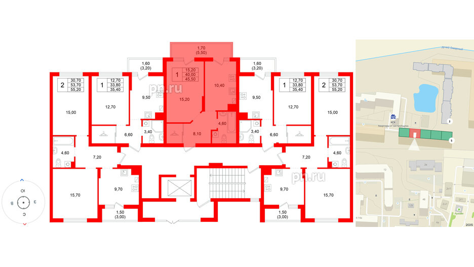 Квартира в ЖК Левада, 1 комнатная, 40 м², 1 этаж