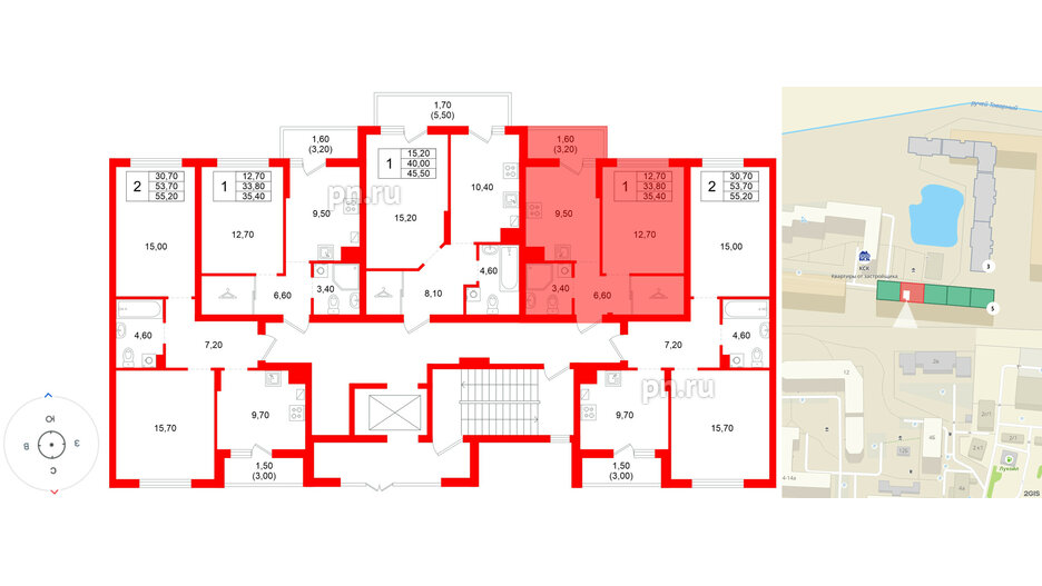 Квартира в ЖК Левада, 1 комнатная, 33.8 м², 1 этаж