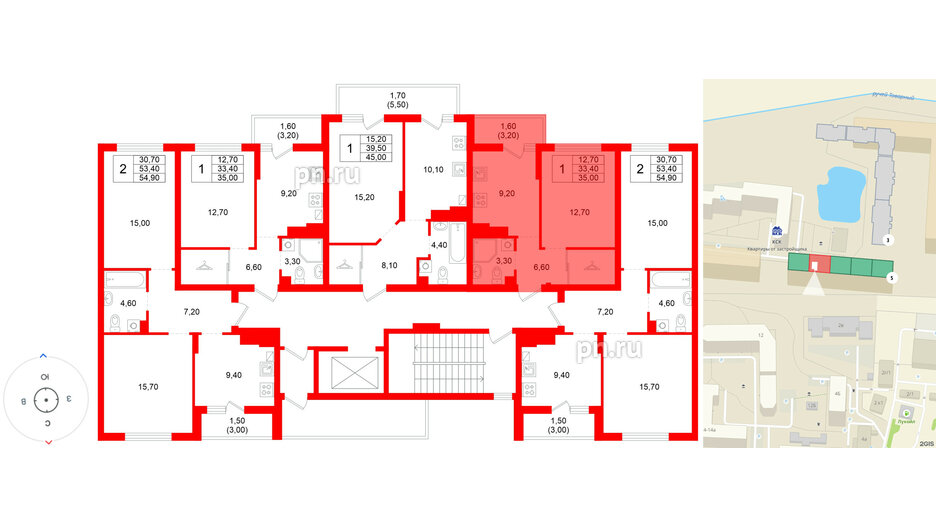Квартира в ЖК Левада, 1 комнатная, 33.4 м², 3 этаж