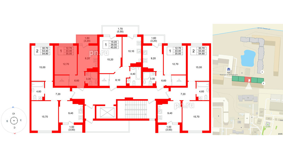 Квартира в ЖК Левада, 1 комнатная, 33.4 м², 7 этаж