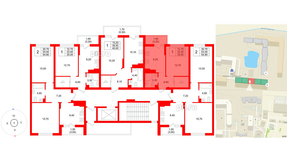 Квартира в ЖК Левада, 1 комнатная, 33.4 м², 7 этаж