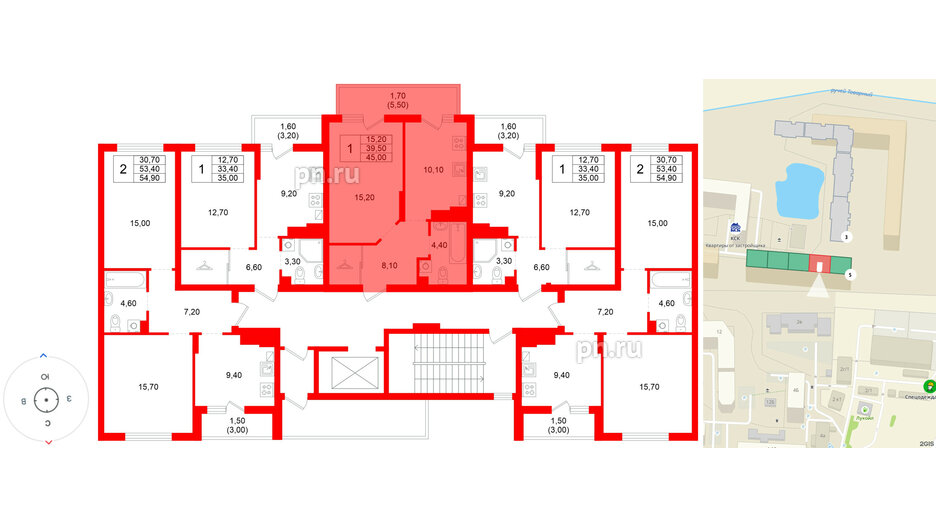 Квартира в ЖК Левада, 1 комнатная, 39.5 м², 5 этаж
