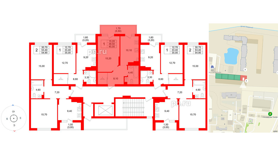 Квартира в ЖК Левада, 1 комнатная, 39.5 м², 5 этаж