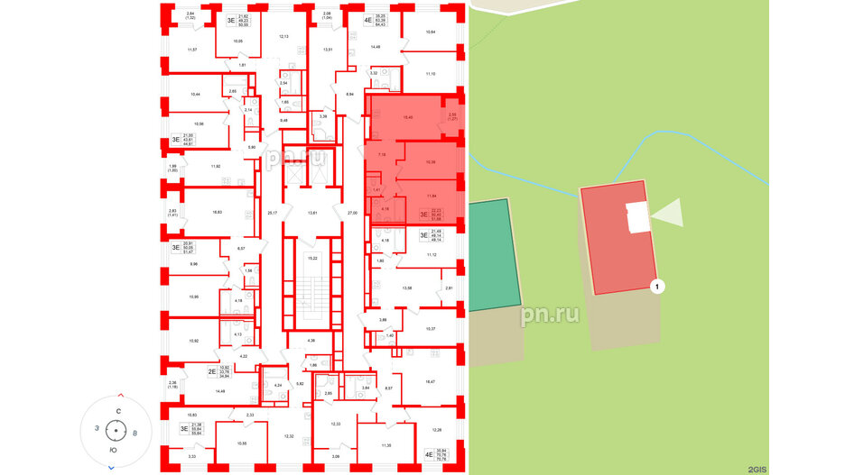 Квартира в ЖК «Кольский», 2 комнатная, 51.68 м², 3 этаж