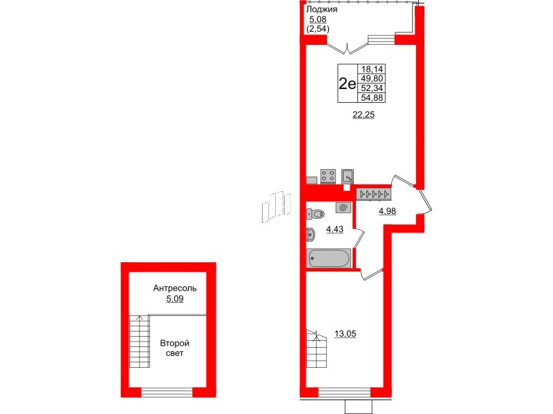 Квартира в ЖК Lake City-6, 1 комнатная, 52.34 м², 5 этаж