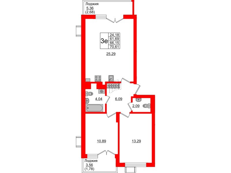 Квартира в ЖК Lake City-7, 2 комнатная, 66.15 м², 1 этаж