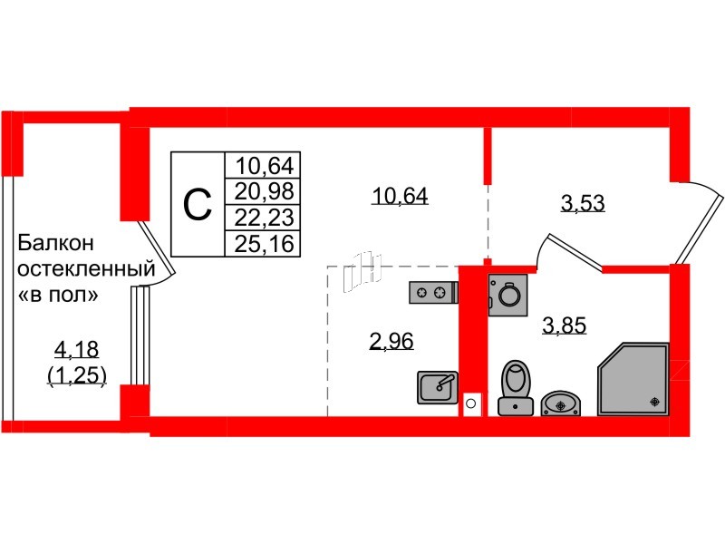 Квартира в ЖК «Консул», студия, 22.23 м², 9 этаж