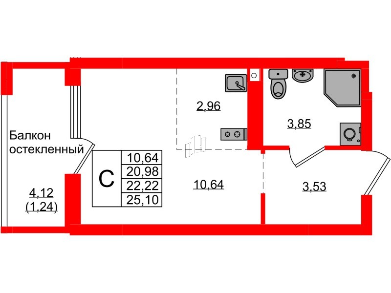 Квартира в ЖК «Консул», студия, 22.22 м², 8 этаж