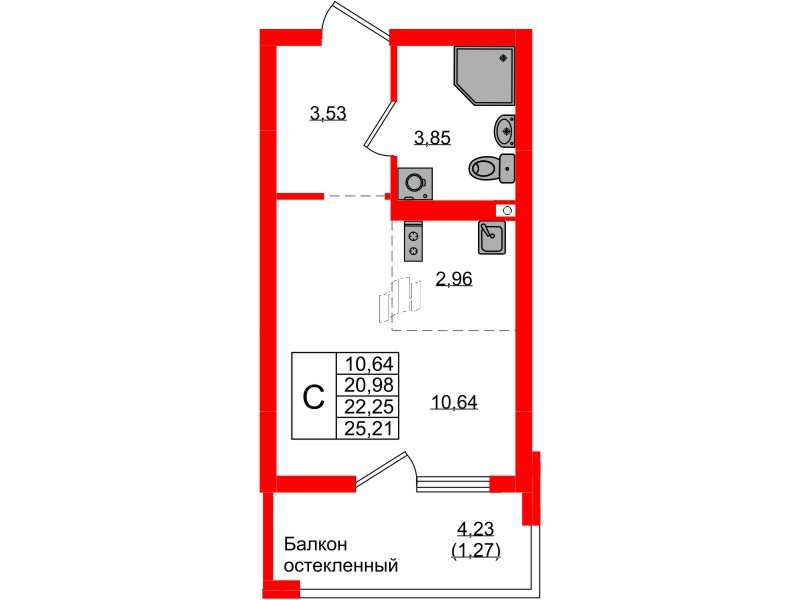 Квартира в ЖК «Консул», студия, 22.25 м², 8 этаж