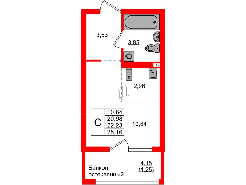 Квартира в ЖК «Консул», студия, 22.23 м², 8 этаж