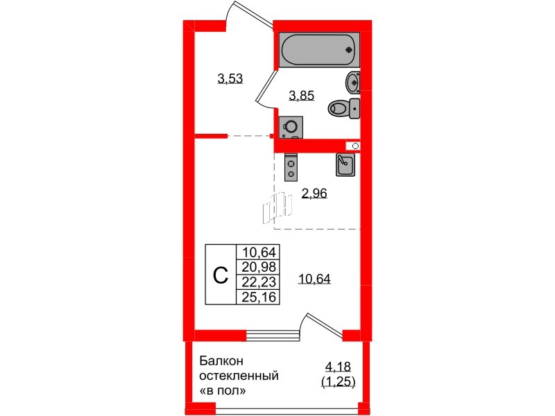 Квартира в ЖК «Консул», студия, 22.23 м², 9 этаж