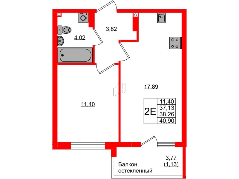 Квартира в ЖК «Консул», 1 комнатная, 38.26 м², 8 этаж