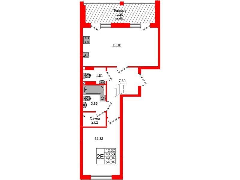 Квартира в ЖК «Консул», 1 комнатная, 49.04 м², 9 этаж