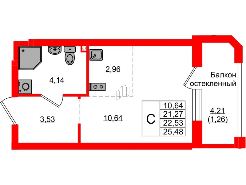 Квартира в ЖК «Консул», студия, 22.53 м², 1 этаж