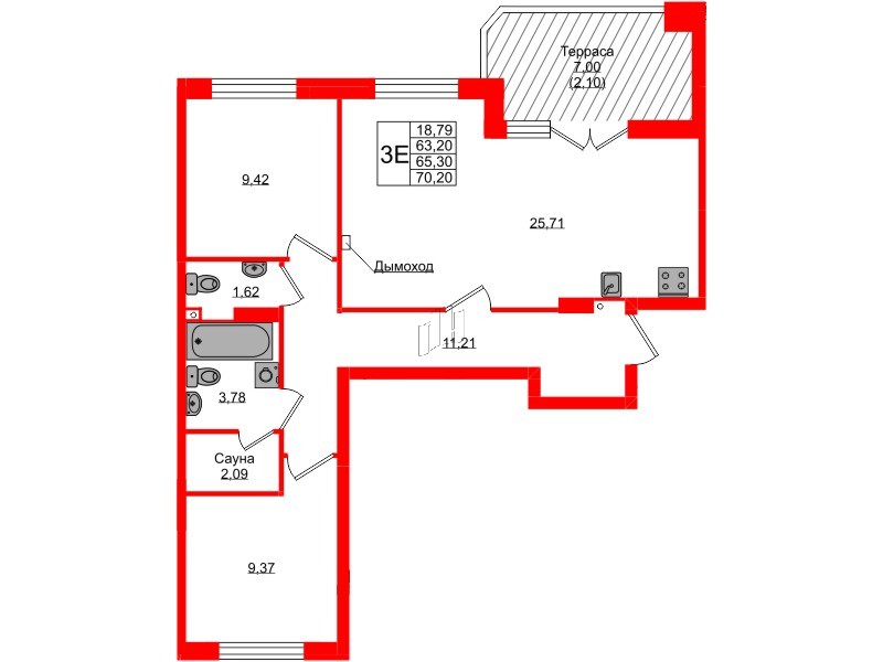 Квартира в ЖК «Консул», 2 комнатная, 65.3 м², 9 этаж