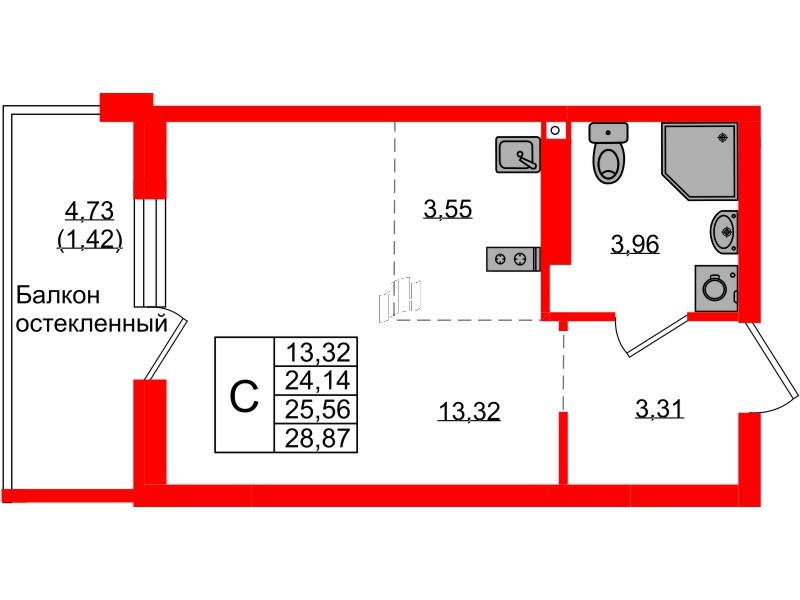 Квартира в ЖК «Консул», студия, 25.56 м², 9 этаж