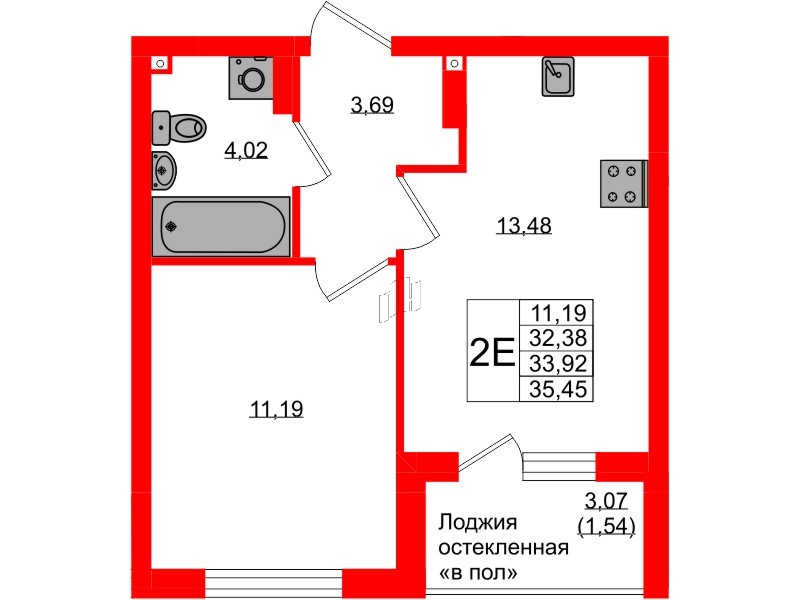 Квартира в ЖК «Консул», 1 комнатная, 33.92 м², 5 этаж