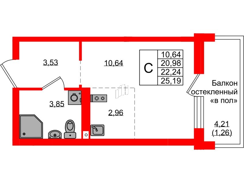 Квартира в ЖК «Консул», студия, 22.24 м², 9 этаж