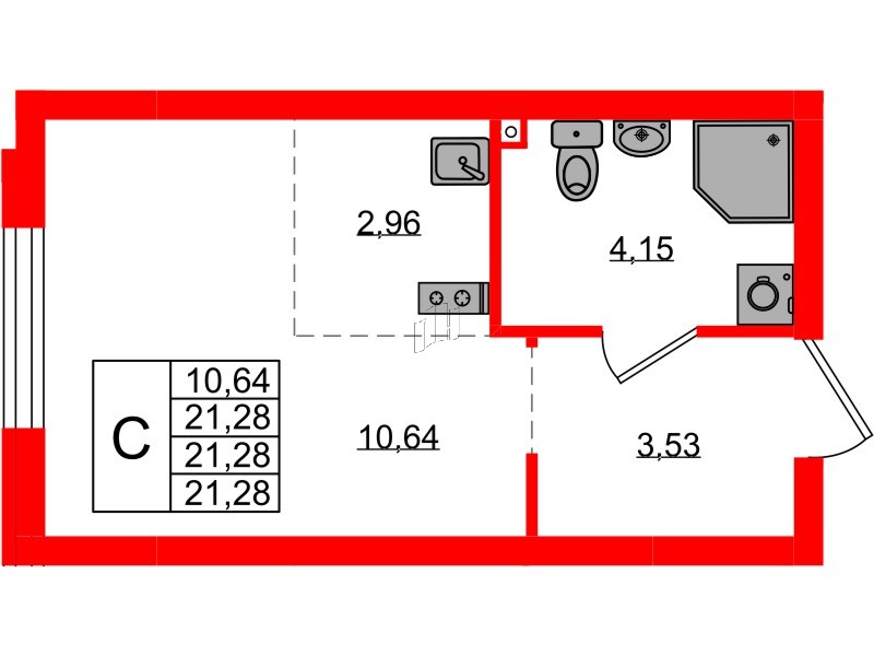 Квартира в ЖК «Консул», студия, 21.28 м², 1 этаж