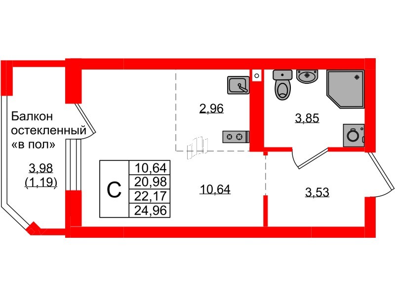 Квартира в ЖК «Консул», студия, 22.17 м², 5 этаж