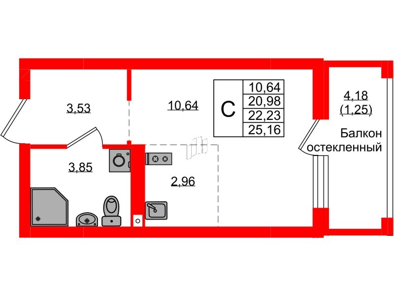 Квартира в ЖК «Консул», студия, 22.23 м², 8 этаж