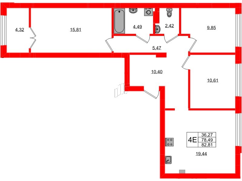 Квартира в ЖК «Включи», 3 комнатная, 82.81 м², 7 этаж