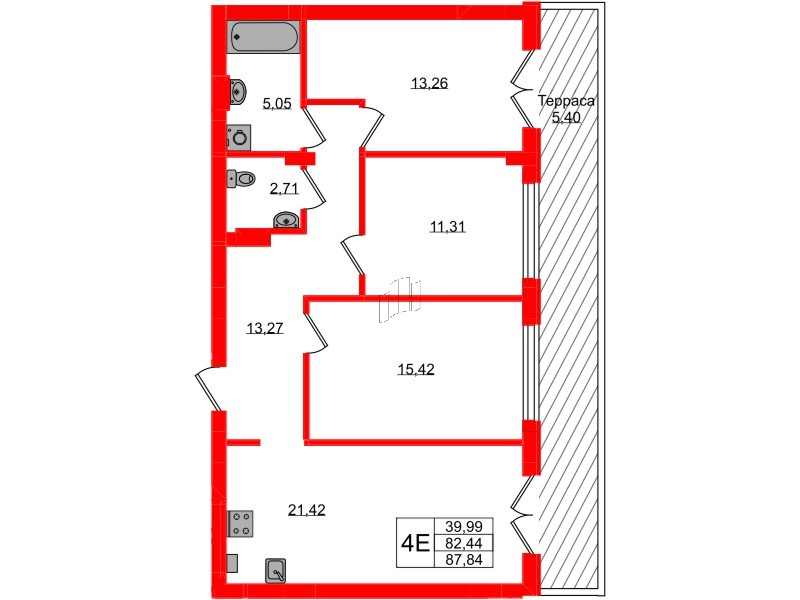 Квартира в ЖК «Включи», 3 комнатная, 87.84 м², 1 этаж