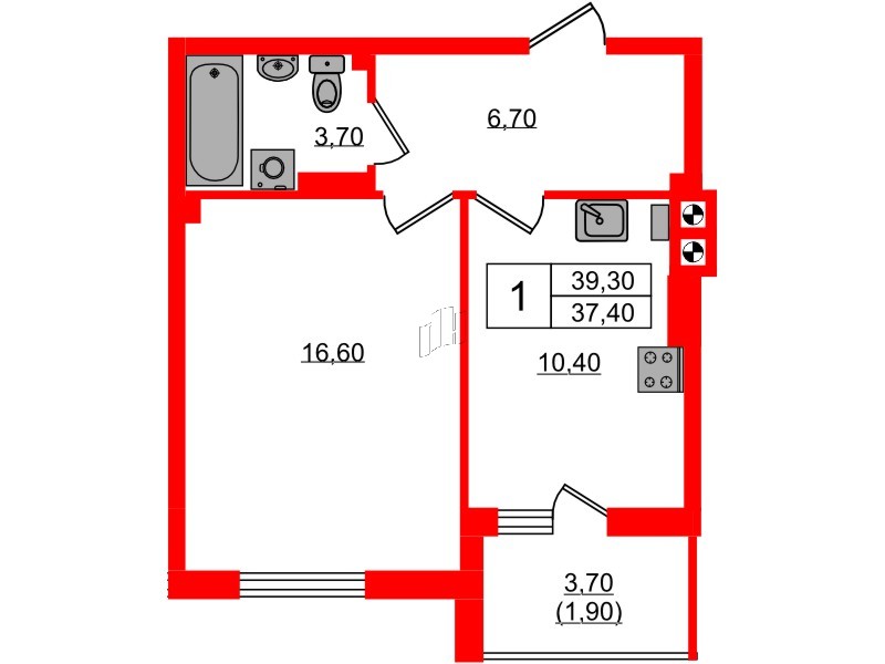 Квартира в ЖК «River Park-2», 1 комнатная, 39.3 м², 5 этаж