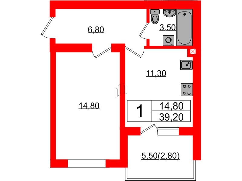 Квартира в ЖК «Сиреневый бульвар», 1 комнатная, 39.2 м², 4 этаж